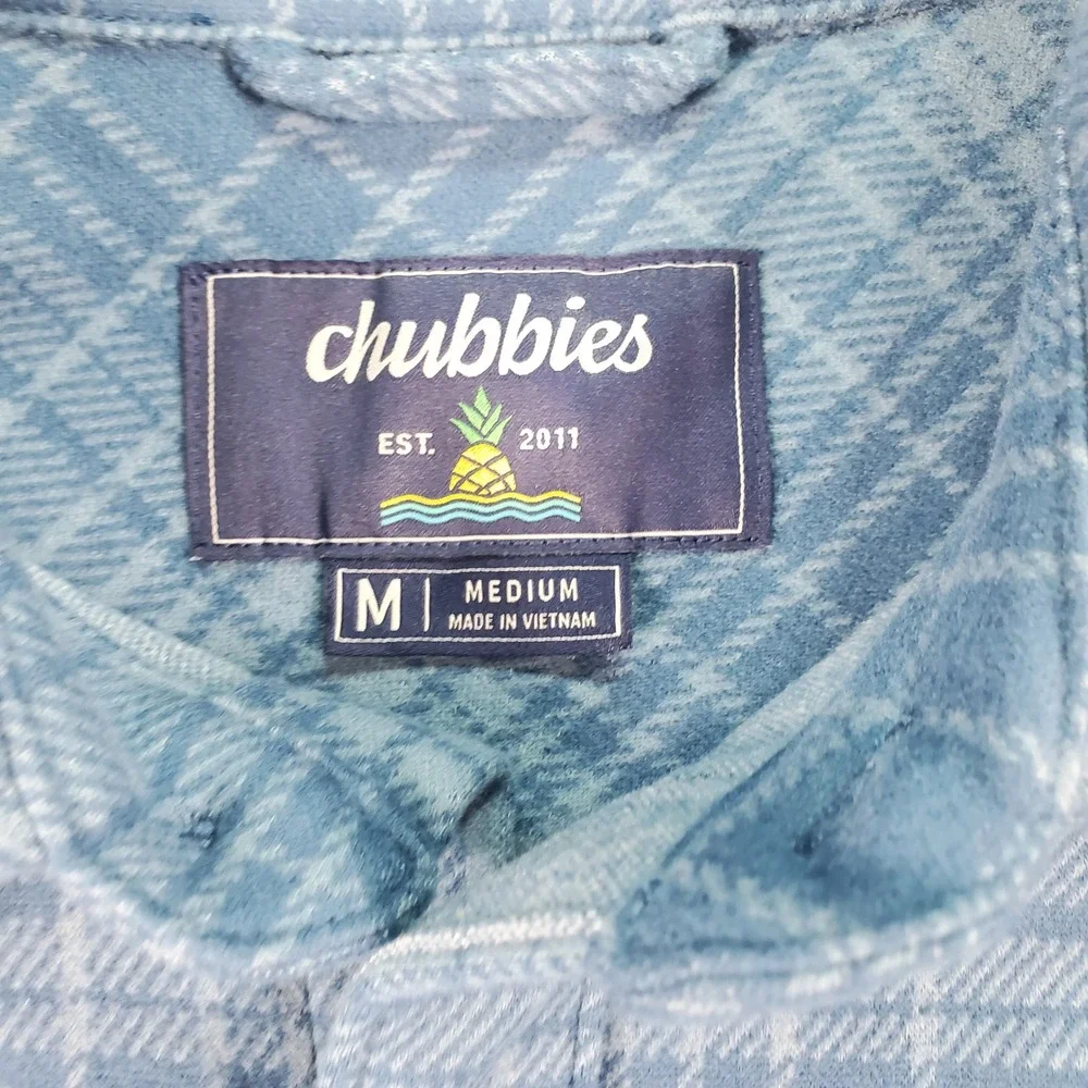Chubbies The Blue Me Away Brushed Knit Overshirt Mens Medium Blue Plaid